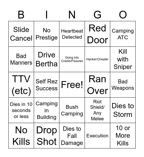 Warzone Bingo Card