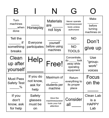 Lab Safety Bingo Card