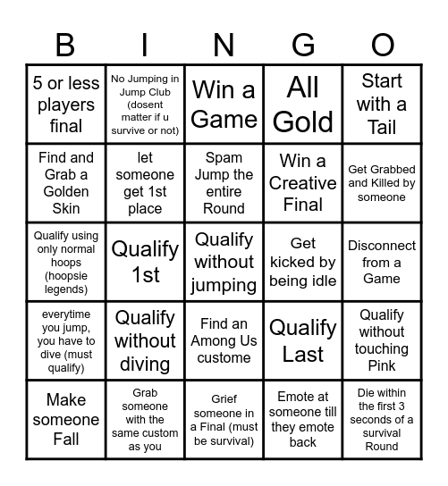 Fall-Go Bingo Card