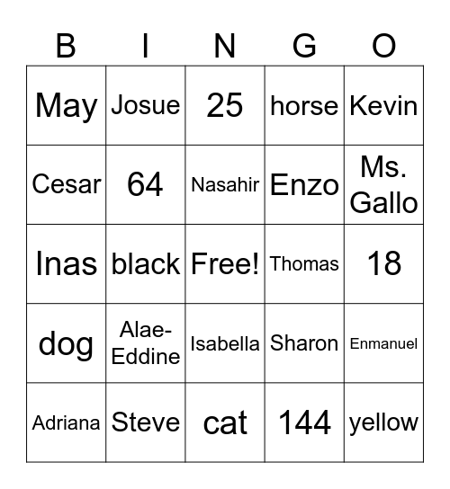 B (5,6) Bingo Card