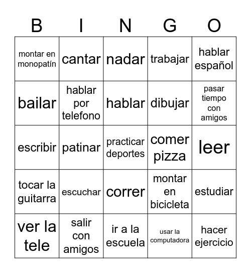 Spanish likes+dislikes Bingo Card