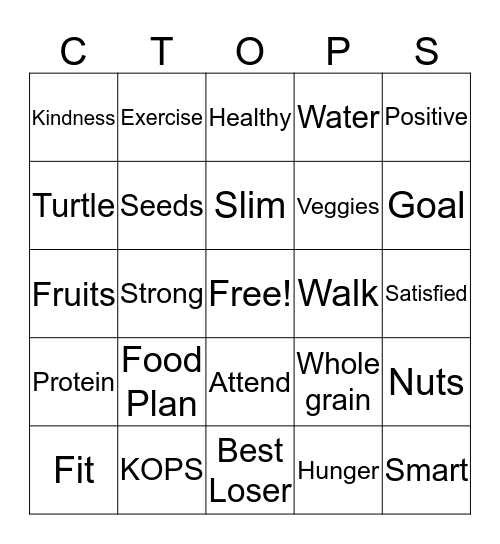 TOPS  Bingo Card