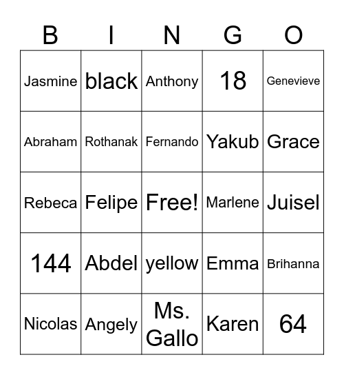 C (5,6) Bingo Card