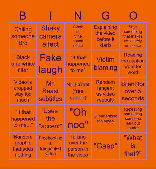 Sssniperwolf Bingo Card