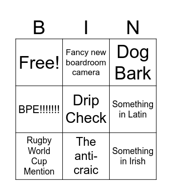 All Hands Bingo Card