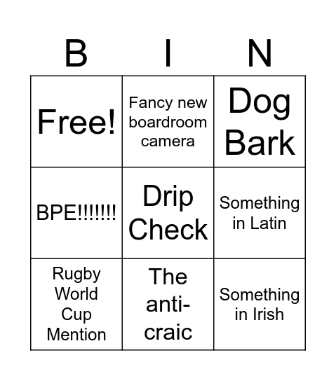 All Hands Bingo Card
