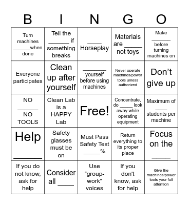 Lab Safety Bingo Card