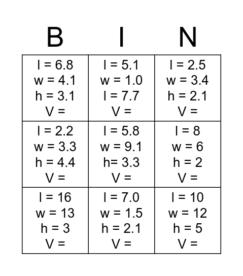 Volume Bingo Card