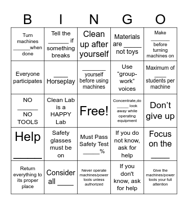 Lab Safety Bingo Card