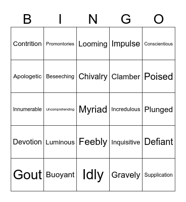 Vocabulary Bingo Card