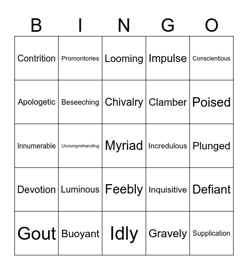 Vocabulary Bingo Card