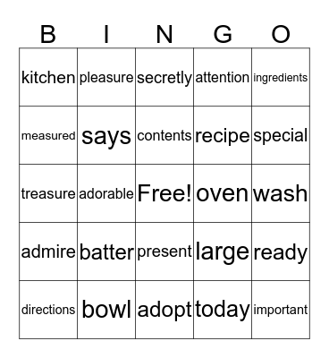 Bruno the Baker Bingo Card