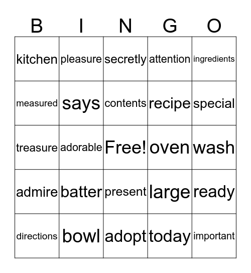 Bruno the Baker Bingo Card