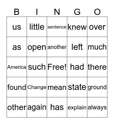 Bingo! Bingo Card