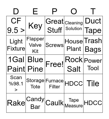 Cashier DEPOT Bingo Card
