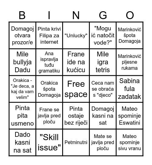 Razredni bingo Card