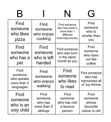 Find Someone Who Bingo Card