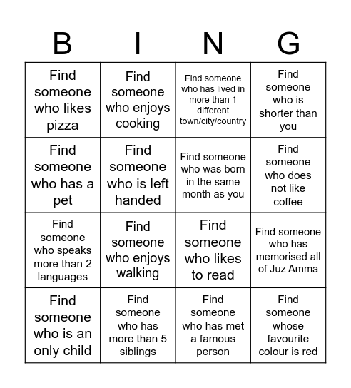 Find Someone Who Bingo Card