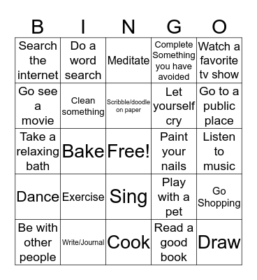 Coping Skills Bingo Card