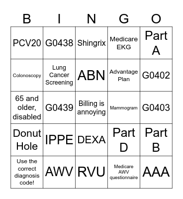 Medicare Bingo Card