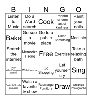 Coping Skills Bingo Card