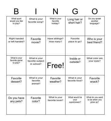 Get to Know Me! Bingo Card