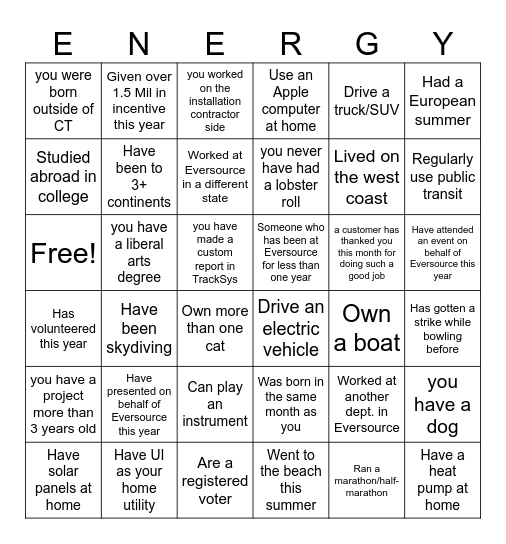 EE BINGO! Bingo Card