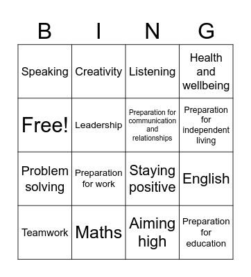 Skills Builder Bingo Card