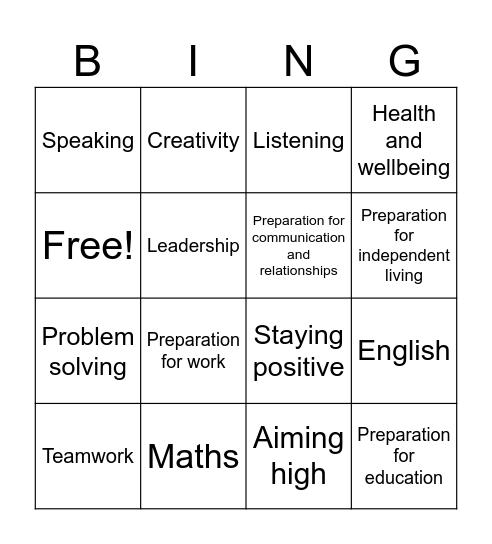 Skills Builder Bingo Card