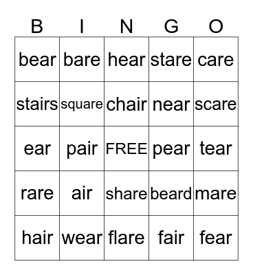 Vowel + / r / Sounds Bingo Card