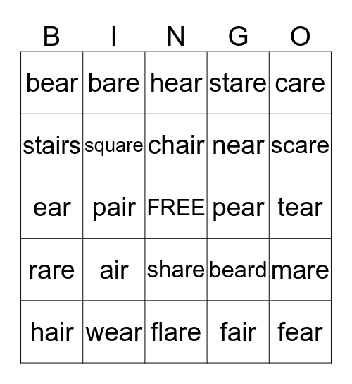 Vowel + / r / Sounds Bingo Card