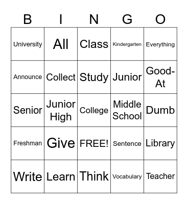 School List 1 and 2 Bingo Card