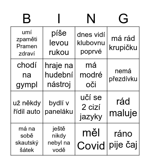 Získej podpis někoho, kdo... Bingo Card