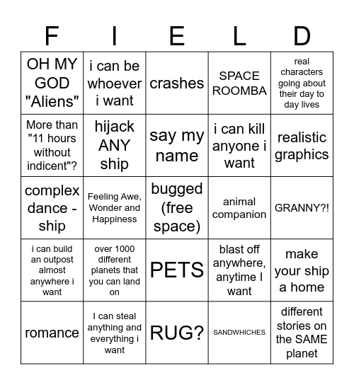 Bethesda Field Bingo Card