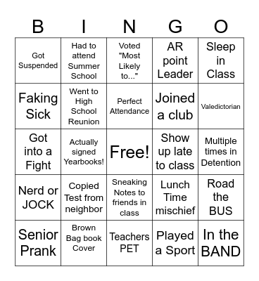 High School Bingo Card
