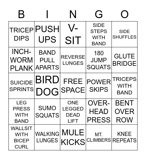 Oh! Baby Bingo Fitness Bingo Card