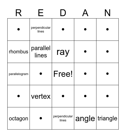 Geometry Bingo Card