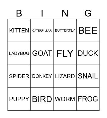 ANIMALS Bingo Card