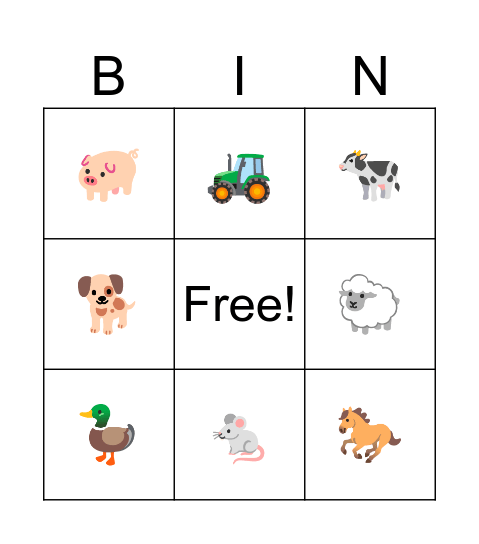 Farm Bingo Card