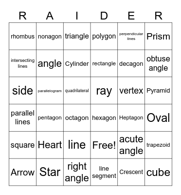 Geometry Bingo Card