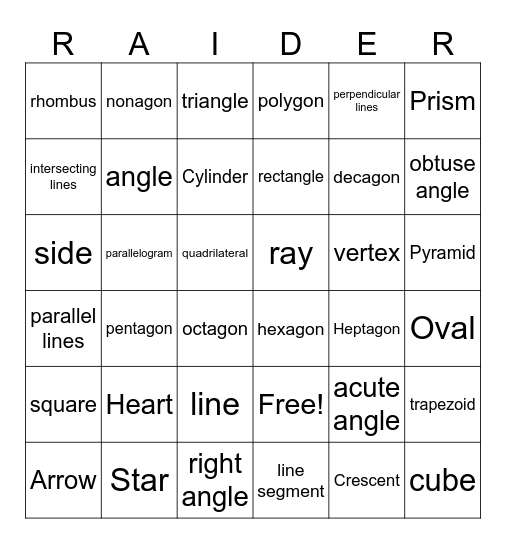 Geometry Bingo Card