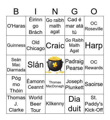 Old Chicago Roseville's St. Paddy's Bingo Card