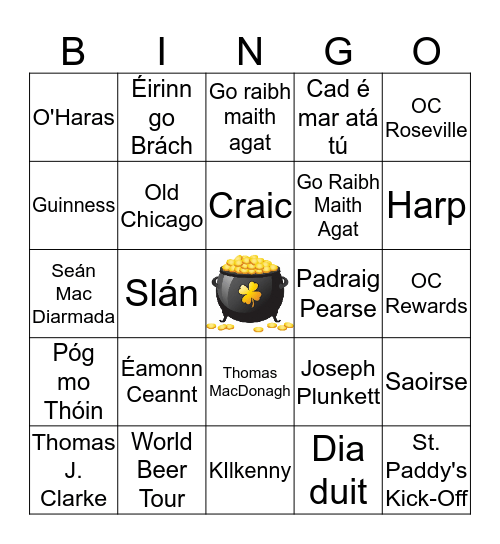 Old Chicago Roseville's St. Paddy's Bingo Card