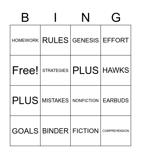 Literacy and Written Expressions Bingo Card