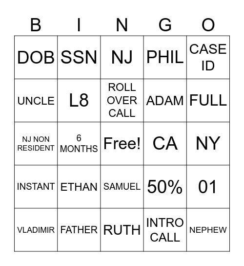 Untitled Bingo Card