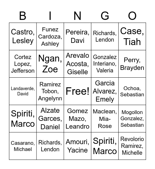 E (5,6) Bingo Card