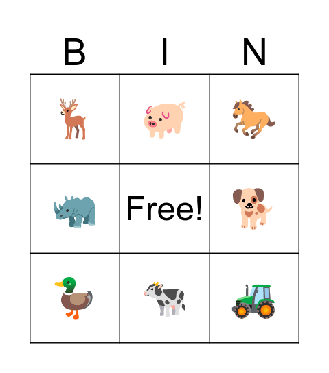 Farm Bingo Card