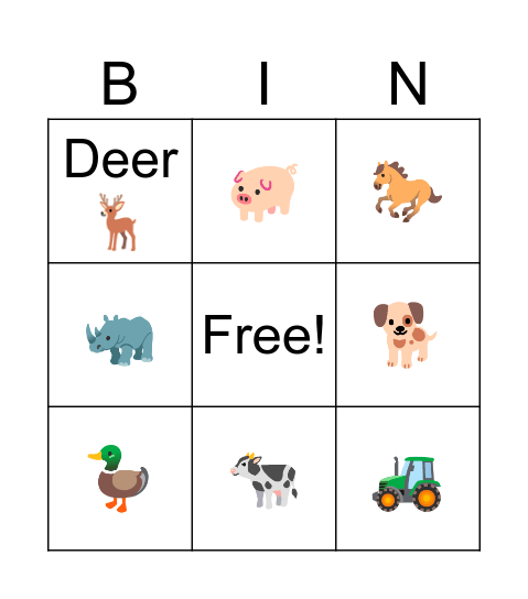 Farm Bingo Card