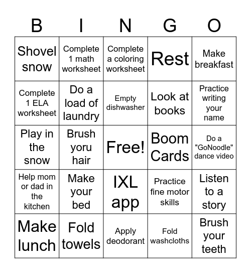 Autistic Support FID Day Bingo Card