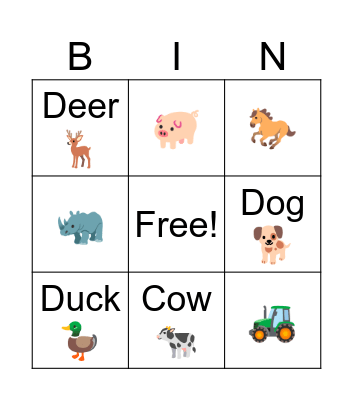 Farm Bingo Card